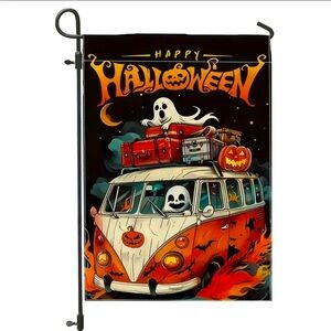 Happy Halloween Ghost Van Garden Flag 12x18-NEW